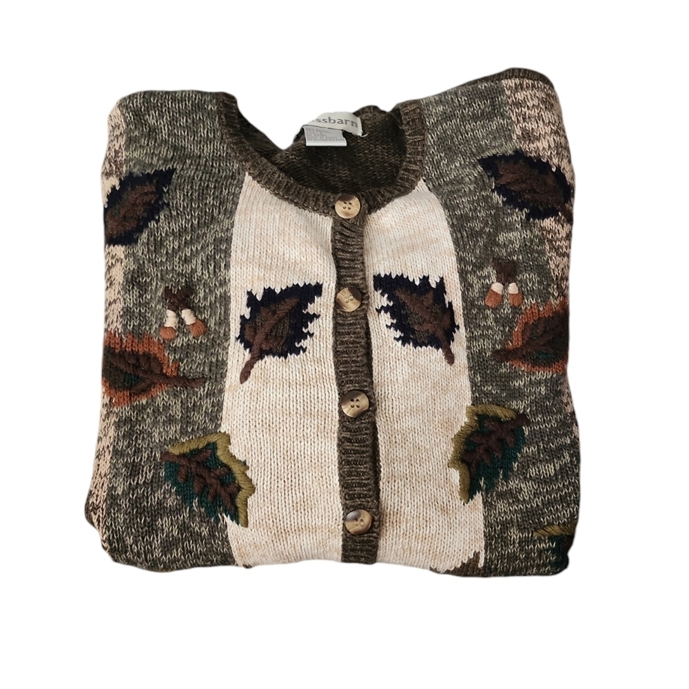 Vintage Dressbarn Fall Leaf Knit Cardigan Cottagecore Earthy L - Picture 3 of 12